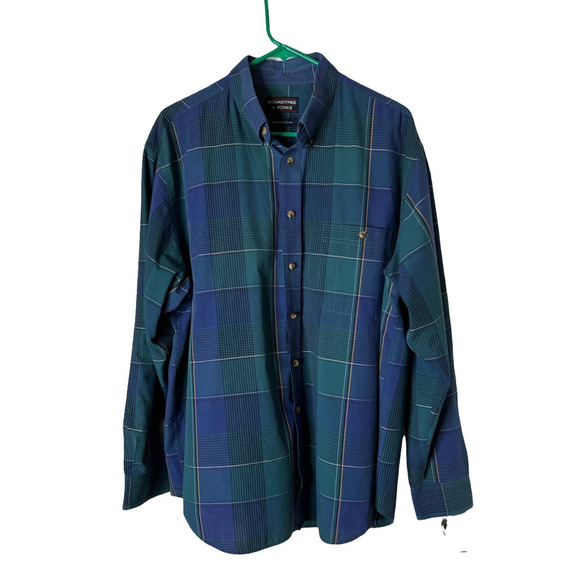 Roundtree & Yorke Men's Shirt in Wrinkle Free Blue and Green Plaid Size XL - Picture 1 of 5